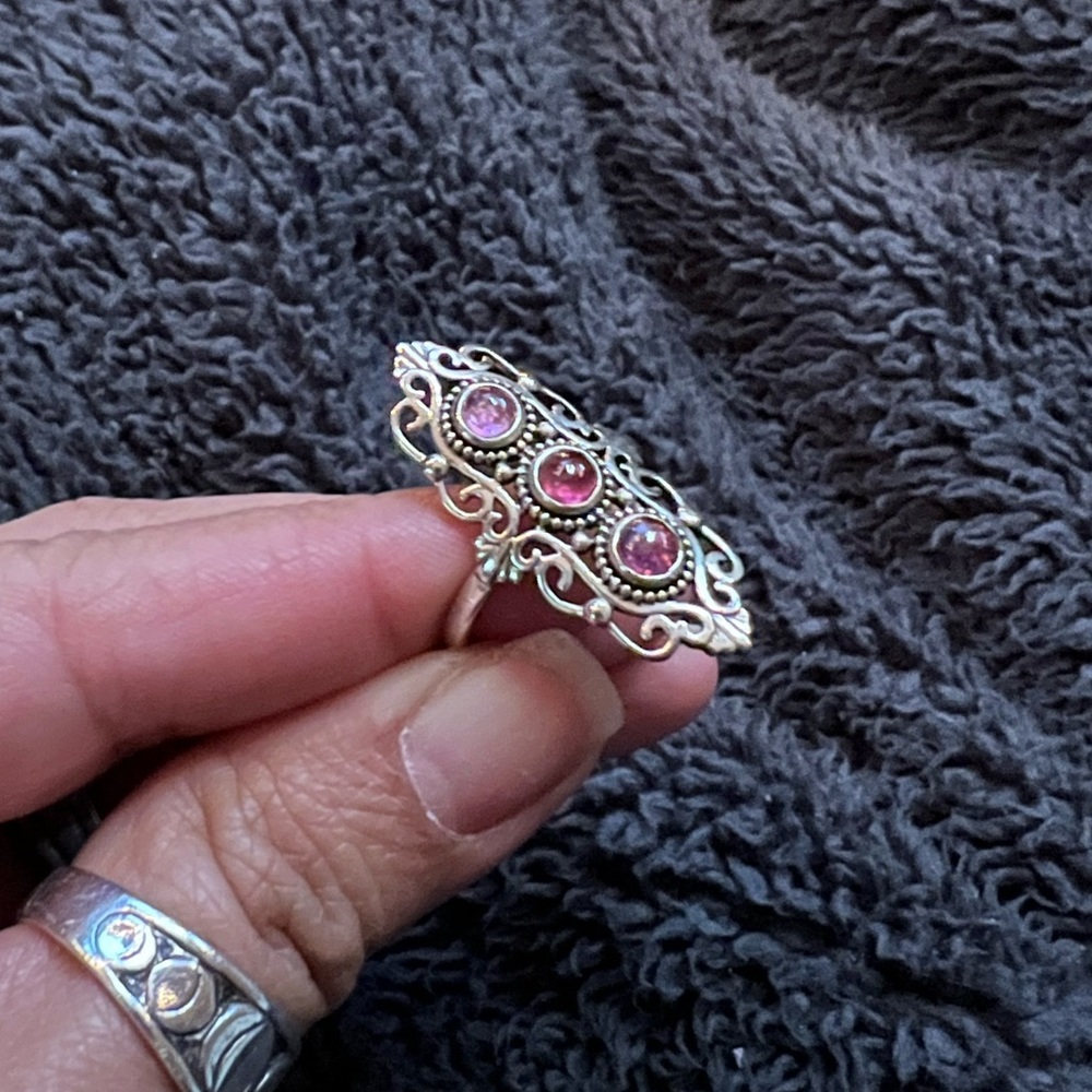 Triple pink tourmaline set on 925 sterling silver